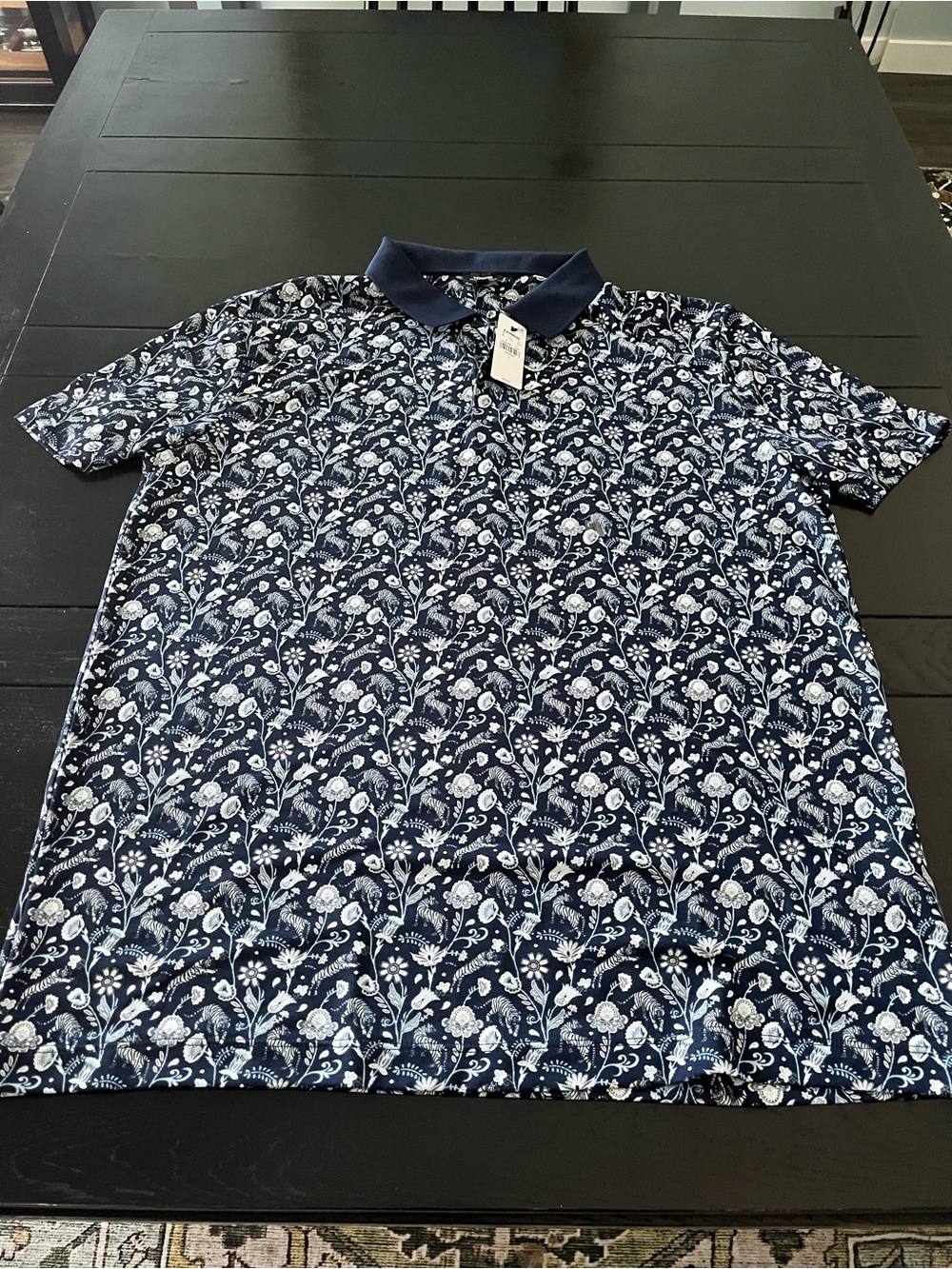 Express Navy Polo with White Floral Print